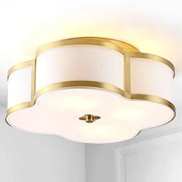 JONATHAN Y JYL9508B Quatrefoil 18" Scalloped Shade Metal Classic Glam LED Flush Mount, Classic, Glam, Transitional, Traditional, Modern, Living Room, Family Room, Kitchen, Bedroom, Foyer, Brass Gold