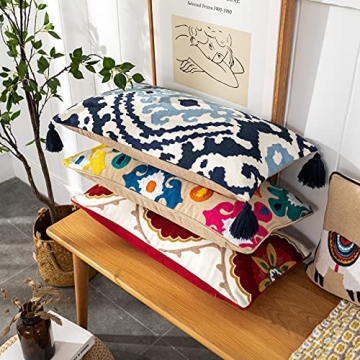 Yurico Cotton Linen Vintage Pillow Cover with Tassels