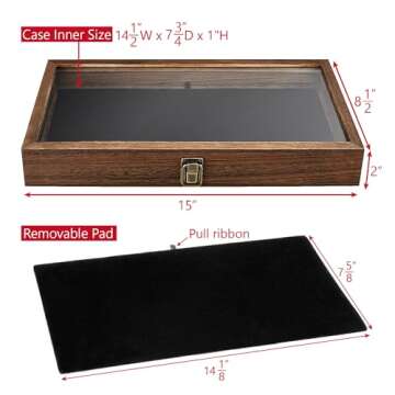 MOOCA Wooden Jewelry Display Case with Tempered Glass Lid and Velvet Pad in Brown