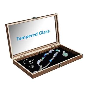 MOOCA Wooden Jewelry Display Case with Glass Lid