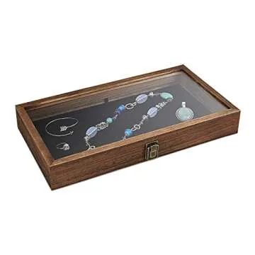MOOCA Wooden Jewelry Display Case with Glass Lid