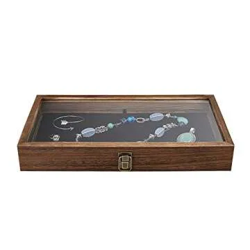 MOOCA Wooden Jewelry Display Case with Glass Lid