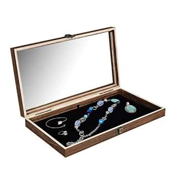 MOOCA Wooden Jewelry Display Case with Glass Lid