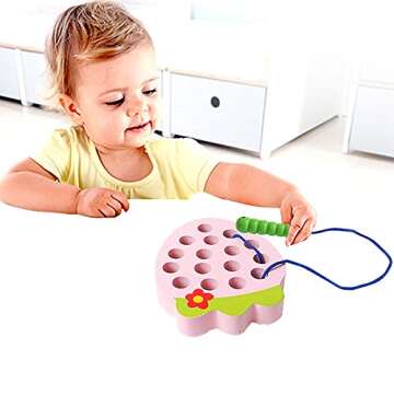 Skrtuan Wooden Lacing Threading Toys Wood Block Puzzle Car Airplane Travel Game Montessori Early Dev...