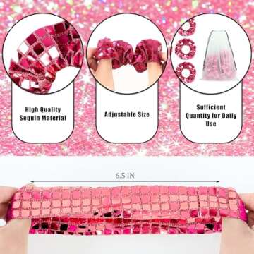 24 Pieces Disco Ball Hair Scrunchies Sequin Sparkly Hair Accessories for Women Pink Metallic Mirror ...