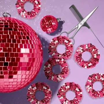 24 Pieces Disco Ball Hair Scrunchies Sequin Sparkly Hair Accessories for Women Pink Metallic Mirror Hair Bands Ties with Drawstring Bags for Disco Bachelorette Bridal Shower Party Favors