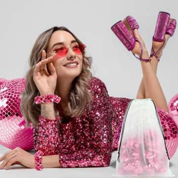 24 Pieces Disco Ball Hair Scrunchies Sequin Sparkly Hair Accessories for Women Pink Metallic Mirror Hair Bands Ties with Drawstring Bags for Disco Bachelorette Bridal Shower Party Favors