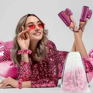 24 Pieces Disco Ball Hair Scrunchies Sequin Sparkly Hair Accessories for Women Pink Metallic Mirror Hair Bands Ties with Drawstring Bags for Disco Bachelorette Bridal Shower Party Favors