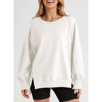 SHEWIN Womens Spring Fashion 2025 Casual Crewneck Lightweight Pullover Sweatshirts Loose Long Sleeve Tops Oversized Sweatshirt for Women A White X-Large
