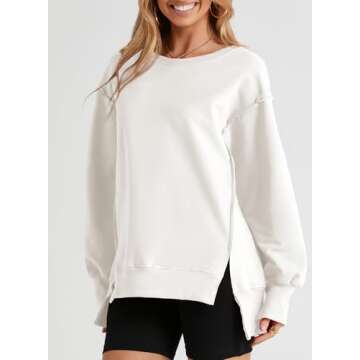 SHEWIN Womens Spring Fashion 2025 Casual Crewneck Lightweight Pullover Sweatshirts Loose Long Sleeve Tops Oversized Sweatshirt for Women A White X-Large