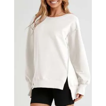SHEWIN Womens Spring Fashion 2025 Casual Crewneck Lightweight Pullover Sweatshirts Loose Long Sleeve Tops Oversized Sweatshirt for Women A White X-Large