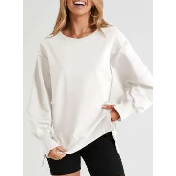 SHEWIN Womens Spring Fashion 2025 Casual Crewneck Lightweight Pullover Sweatshirts Loose Long Sleeve Tops Oversized Sweatshirt for Women A White X-Large