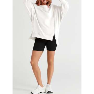 SHEWIN Womens Spring Fashion 2025 Casual Crewneck Lightweight Pullover Sweatshirts Loose Long Sleeve Tops Oversized Sweatshirt for Women A White X-Large