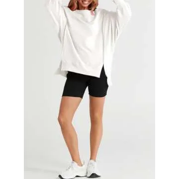 SHEWIN Womens Spring Fashion 2025 Casual Crewneck Lightweight Pullover Sweatshirts Loose Long Sleeve Tops Oversized Sweatshirt for Women A White X-Large