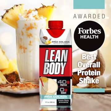 Lean Body Ready-to-Drink Pina Colada Protein Shake, 40g Protein, Whey Blend, 0 Sugar, Gluten Free, 2...