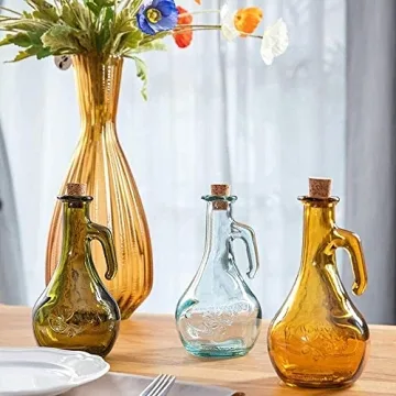 Stylish Green Olive Oil Dispenser with Wooden Stopper