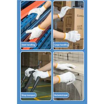 ELITEINSPIRE Unisex white cotton polyester knitted safety gloves, suitable for gardening, constructi...