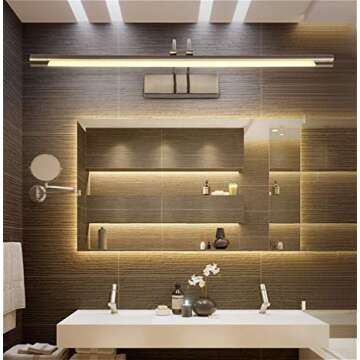 SUSUO Modern LED Vanity Lights for Mirror, Warm White Brushed Gold Bathroom Vanity Lighting Fixtures Long Shade Makeup Light Wall Sconce