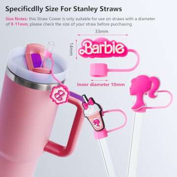 Straw Cover Cap for Stanley Cup, 6Pcs Cute Hot Pink Straw Topper Compatible with 30&40 Oz Tumbler wi...