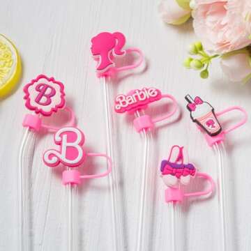 Straw Cover Cap for Stanley Cup, 6Pcs Cute Hot Pink Straw Topper Compatible with 30&40 Oz Tumbler with Handle, Reusable Silicone Straw Tip Covers as Stanley Cup Accessories(10mm)