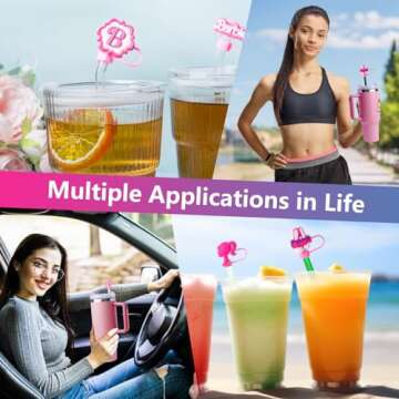 Straw Cover Cap for Stanley Cup, 6Pcs Cute Hot Pink Straw Topper Compatible with 30&40 Oz Tumbler with Handle, Reusable Silicone Straw Tip Covers as Stanley Cup Accessories(10mm)