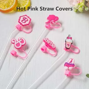 Straw Cover Cap for Stanley Cup, 6Pcs Cute Hot Pink Straw Topper Compatible with 30&40 Oz Tumbler with Handle, Reusable Silicone Straw Tip Covers as Stanley Cup Accessories(10mm)