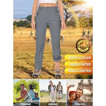 Women's Hiking Pants Quick Dry Convertible Stretch Lightweight Outdoor UPF 40 Fishing Safari Travel Gardening Capri Pants, 4409,Grey,10