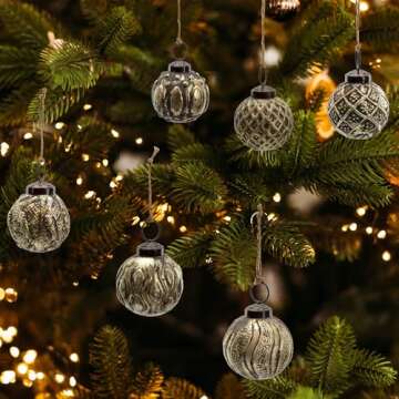 AuldHome Design Farmhouse Ball Ornaments (Set of 6, 2", Antique Gold); Distressed Metal Tin Glass Ba...