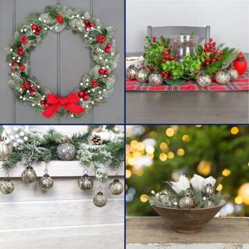 AuldHome Design Farmhouse Ball Ornaments (Set of 6, 2", Antique Gold); Distressed Metal Tin Glass Ball Vintage Style Christmas Decorations