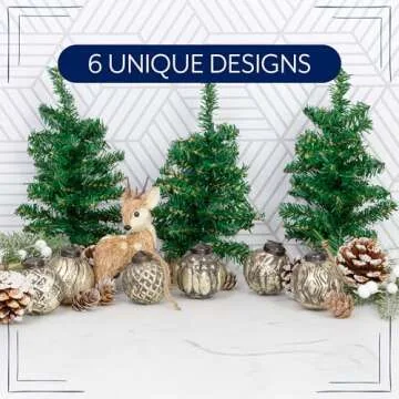 AuldHome Design Farmhouse Ball Ornaments (Set of 6, 2", Antique Gold); Distressed Metal Tin Glass Ball Vintage Style Christmas Decorations