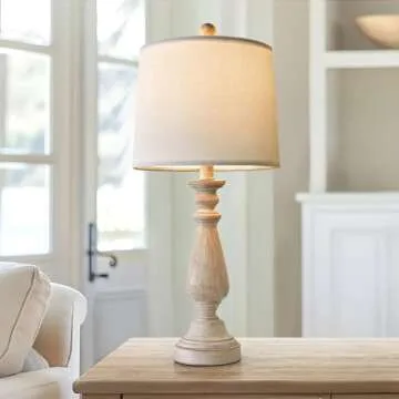 PORTRES 24.5" Mid Century Single Table Lamp for Living Room Farmhouse Linen Bedside Lamps for Bedroo...