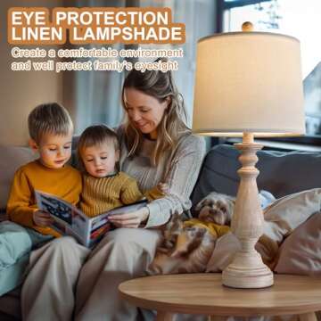 PORTRES 24.5" Mid Century Single Table Lamp for Living Room Farmhouse Linen Bedside Lamps for Bedroom Kids Room Dorm Office Rustic Lamps for End Table Nigntstand Resin