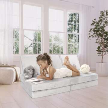 Milliard Kids 7pcs Modular Sectional Sofa - Foam Play Couch - Soft Washable Grey Velour, Includes Bo...
