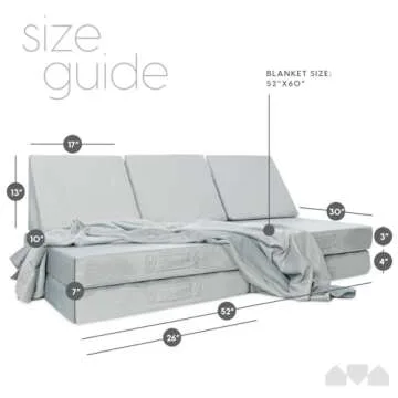 Milliard Kids 7pcs Modular Sectional Sofa - Foam Play Couch - Soft Washable Grey Velour, Includes Bonus Blanket - Toddler Couch, Perfect for Playroom and Bedroom - Modular Couch Kids - 52x30x20in