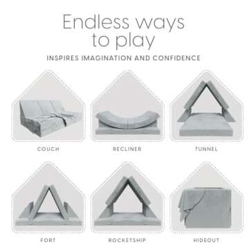 Milliard Kids 7pcs Modular Sectional Sofa - Foam Play Couch - Soft Washable Grey Velour, Includes Bonus Blanket - Toddler Couch, Perfect for Playroom and Bedroom - Modular Couch Kids - 52x30x20in