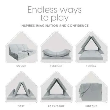 Milliard Kids 7pcs Modular Sectional Sofa - Foam Play Couch - Soft Washable Grey Velour, Includes Bonus Blanket - Toddler Couch, Perfect for Playroom and Bedroom - Modular Couch Kids - 52x30x20in