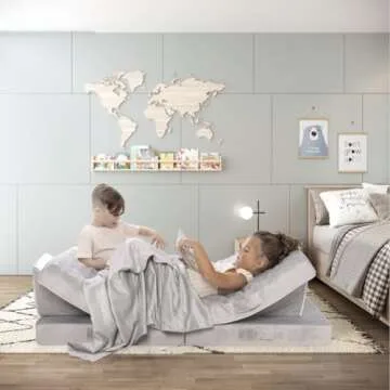 Milliard Kids 7pcs Modular Sectional Sofa - Foam Play Couch - Soft Washable Grey Velour, Includes Bonus Blanket - Toddler Couch, Perfect for Playroom and Bedroom - Modular Couch Kids - 52x30x20in