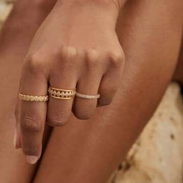 GNIRTSI Gold Twisted Ring for Women Cubic Zirconia 14K Gold Plated Minimalist Stack 4MM Wide Band Finger Jewelry Size 7