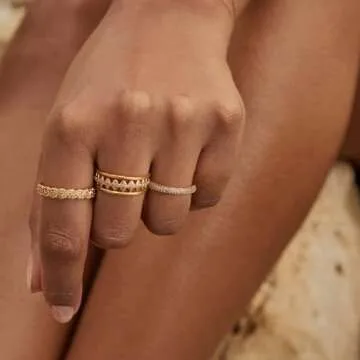 GNIRTSI Gold Twisted Ring for Women Cubic Zirconia 14K Gold Plated Minimalist Stack 4MM Wide Band Finger Jewelry Size 7