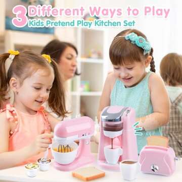 Play Kitchen Appliances Toys - Kids Kitchen Playset Accessories, Pretend Play Toy Sets with Coffee M...
