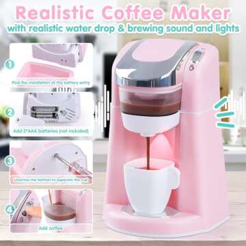 Play Kitchen Appliances Toys - Kids Kitchen Playset Accessories, Pretend Play Toy Sets with Coffee Maker, Mixer, Toaster with Realistic Lights & Sounds, Gifts for Toddler Girls Ages 2 3 4 5 6 7