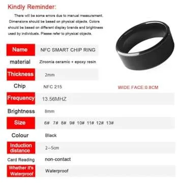 hecere Waterproof Ceramic NFC Ring, NFC Forum Type 2 215 496 bytes Chip Universal for Mobile Phone, All-round Sensing Technology Wearable Smart Ring, Wide Surface Fasion Ring(9#)