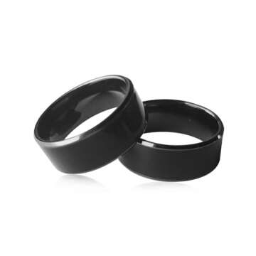 hecere Waterproof Ceramic NFC Ring, NFC Forum Type 2 215 496 bytes Chip Universal for Mobile Phone, All-round Sensing Technology Wearable Smart Ring, Wide Surface Fasion Ring(9#)