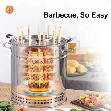 INLETTER Portable Vertical Charcoal Smoker Grill Barrel Grill with 28 Skewers, Outdoor Indoor Campin...