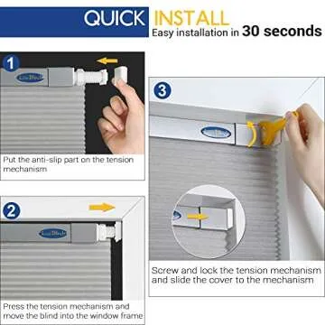 LazBlinds Cordless Cellular Shades, No Tools No Drill Light Filtering Honeycomb Shades Pleated Blinds for Windows, 34'' W x 64'' H, White