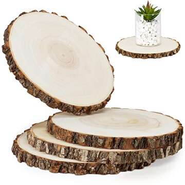 FSWCCK 4 Pack 8-9 Inches Natural Round Wood Slices Unfinished Craft Wood Kit Circles Large Wood Slic...