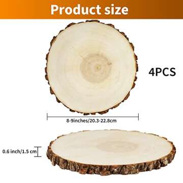 FSWCCK 4 Pack 8-9 Inches Natural Round Wood Slices Unfinished Craft Wood Kit Circles Large Wood Slices for DIY Crafts, Weddings Centerpieces Decor, Wood Ornament Disc