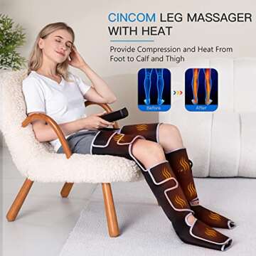 CINCOM Leg Massager with Heat, Air Compression Leg Massager for Circulation, Full Leg Massager with ...