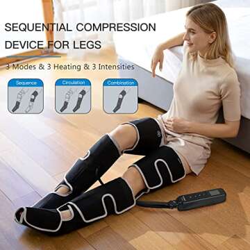 CINCOM Leg Massager with Heat, Air Compression Leg Massager for Circulation, Full Leg Massager with 3 Heats 3 Modes 3 Intensities Sequential Compression Device Father's Mother's Day Gifts
