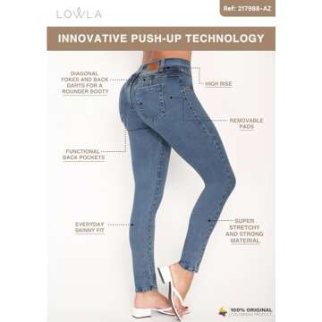 L.O.W.L.A SHAPEWEAR LOWLA Butt Lifting Jeans | Removable Butt Pads | Pantalones Colombianos Levanta Cola | Butt Lifting Jeans for Women Blue 10